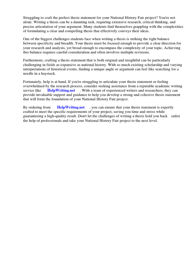 National History Fair Thesis Statement Examples | PDF | Essays | Thesis