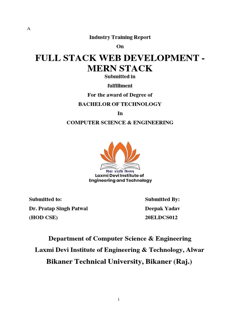 MERN Stack Internship Report | PDF | World Wide Web | Internet & Web