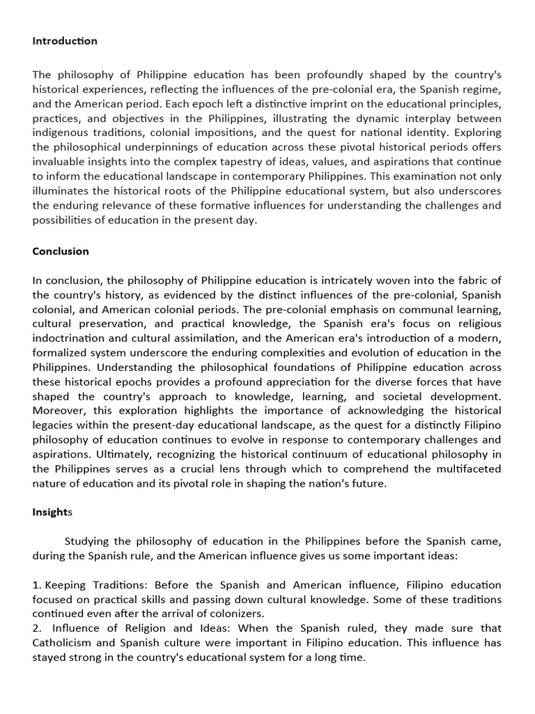 Evolution of Philippine Education Philosophy | PDF | Philippines | Schools