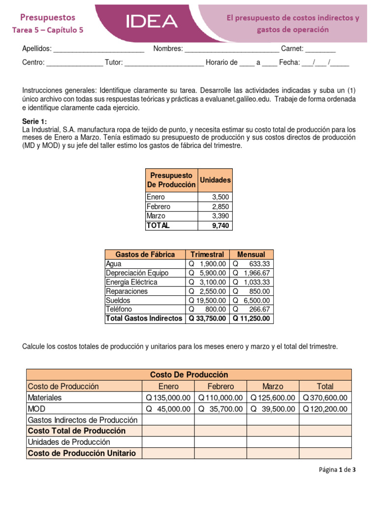 Presupuesto de Costos y Gastos Operativos | PDF | Presupuesto | Economias