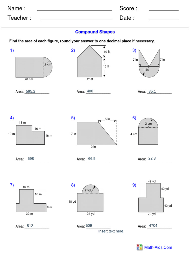 Area Calculations for Compound Shapes | PDF | Arithmetic | Mathematics