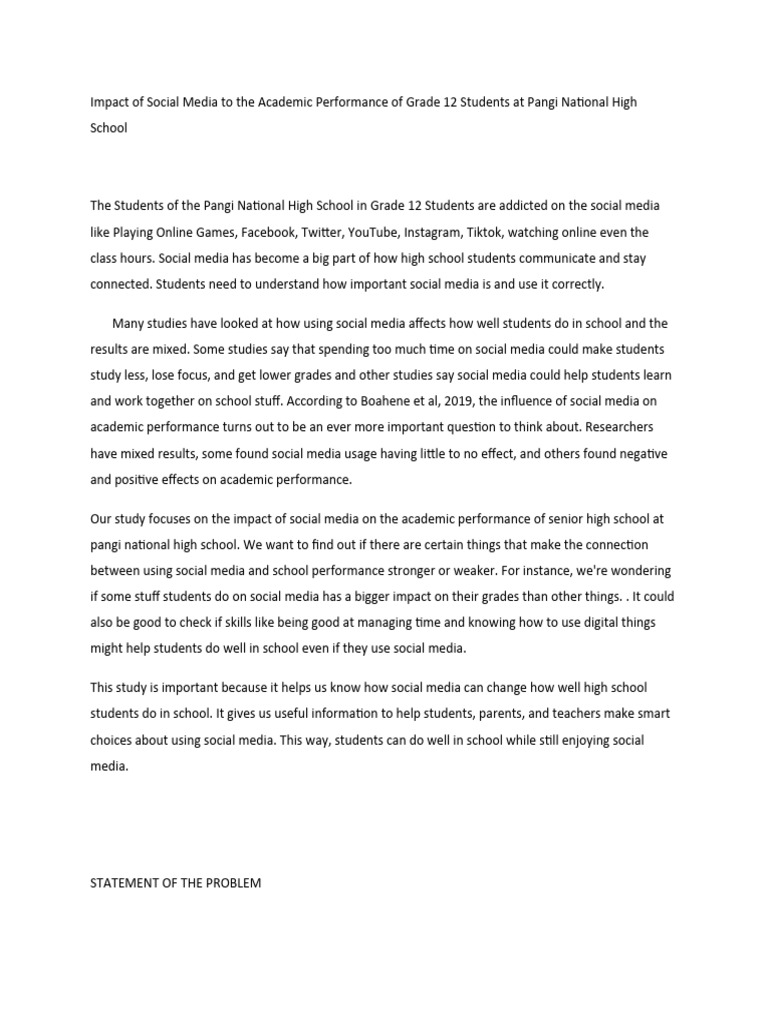 Social Media's Impact on Grade 12 Academics | PDF | Social Media ...