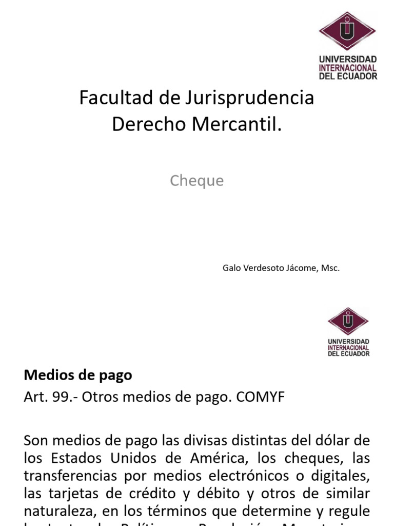 Presentación Derecho Mercantil CHEQUE | PDF | Cheque | Estatuto de ...