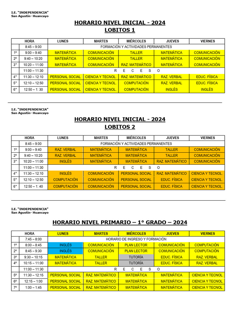 Horario Oficial - 2024 | PDF | Matemáticas | Science