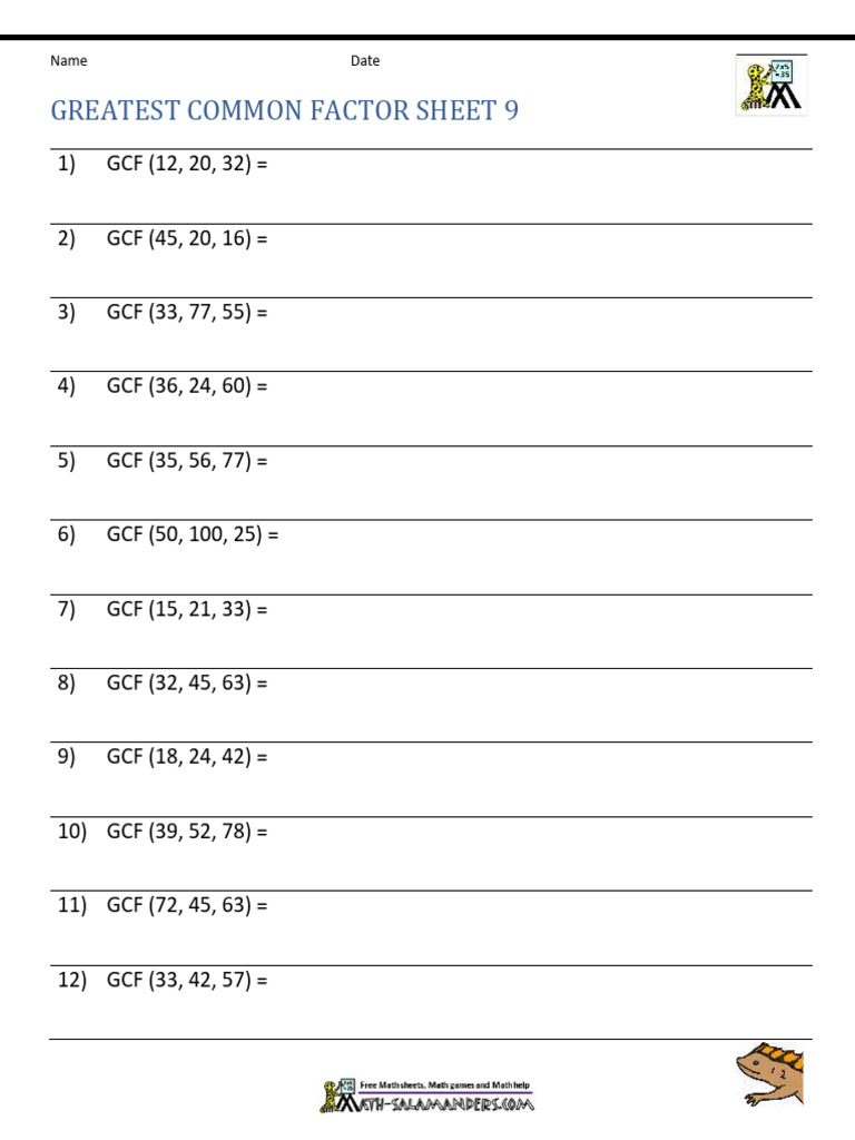Greatest Common Factor Sheet 9 | PDF | Teaching Methods & Materials ...