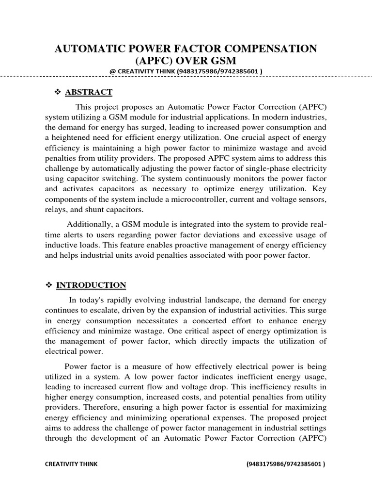 Automatic Power Factor Compensation Over Gsm | PDF | Capacitor ...