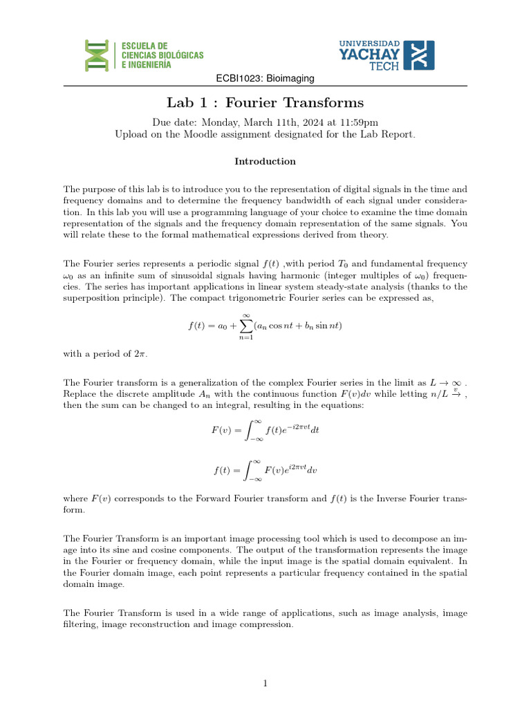 Bioimaging_Lab_1_v3 PDF Digital Signal Processing Fourier Transform