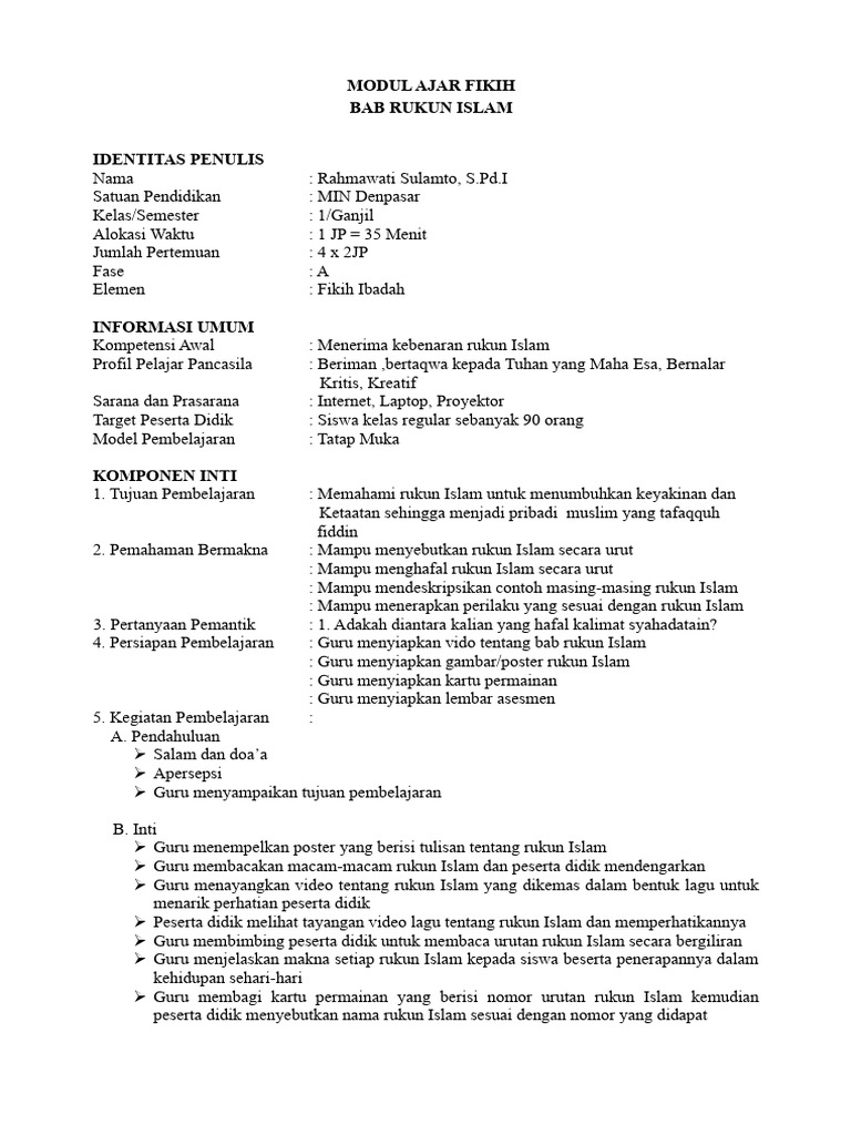 Modul Ajar Fikih 1 Rukun Islam Pdf