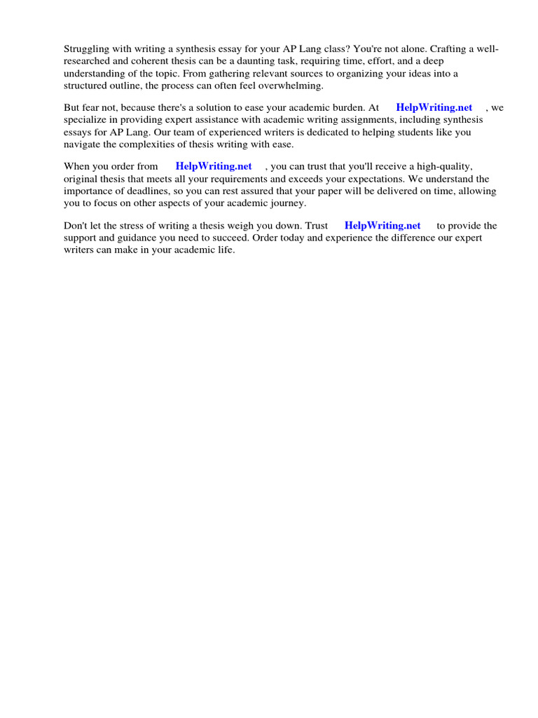 Synthesis Essay AP Lang Outline | PDF | Essays | Apa Style