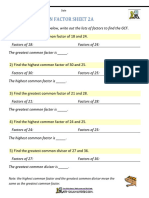 Greatest Common Factor Sheet 2a