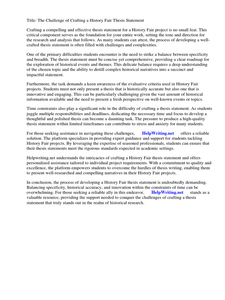 Example of History Fair Thesis Statement | PDF | Essays | Thesis