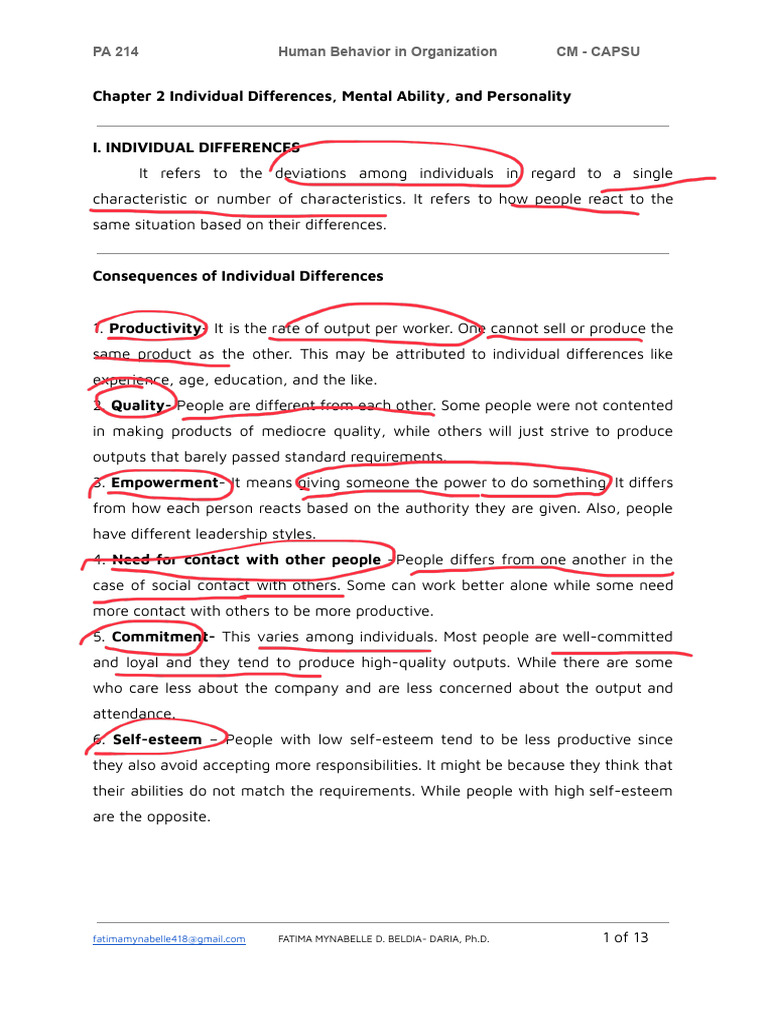 Individual Differences in Workplace Behavior | PDF | Intelligence ...