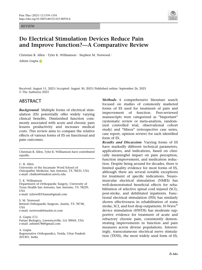 Do Electrical Stimulation Devices Reduce Pain and Improve Function?-A ...