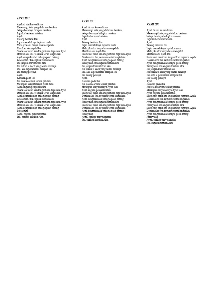 Lirik Lagu Ayah Ibu yang Mengharukan | PDF
