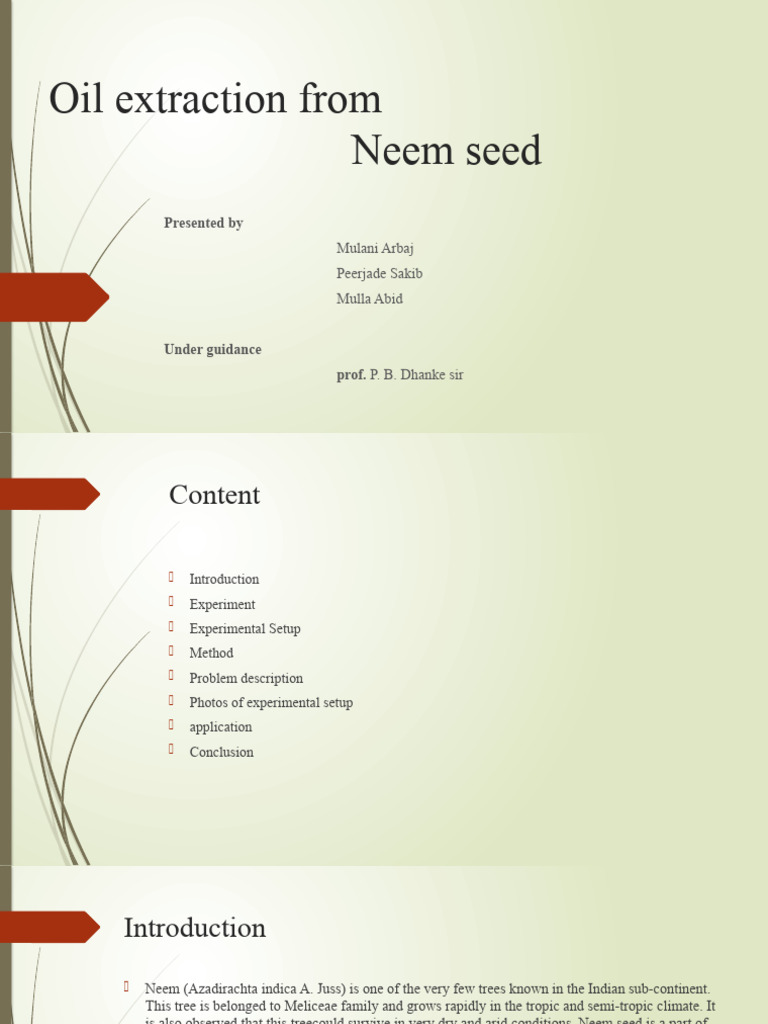 Neem Oil Extraction via Soxhlet Method | PDF | Essential Oil | Physical ...