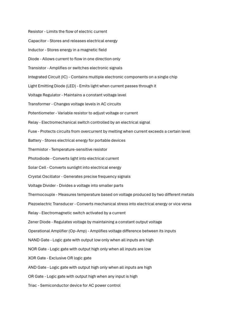 Essential Electronic Components List | PDF | Logic Gate | Electronic ...