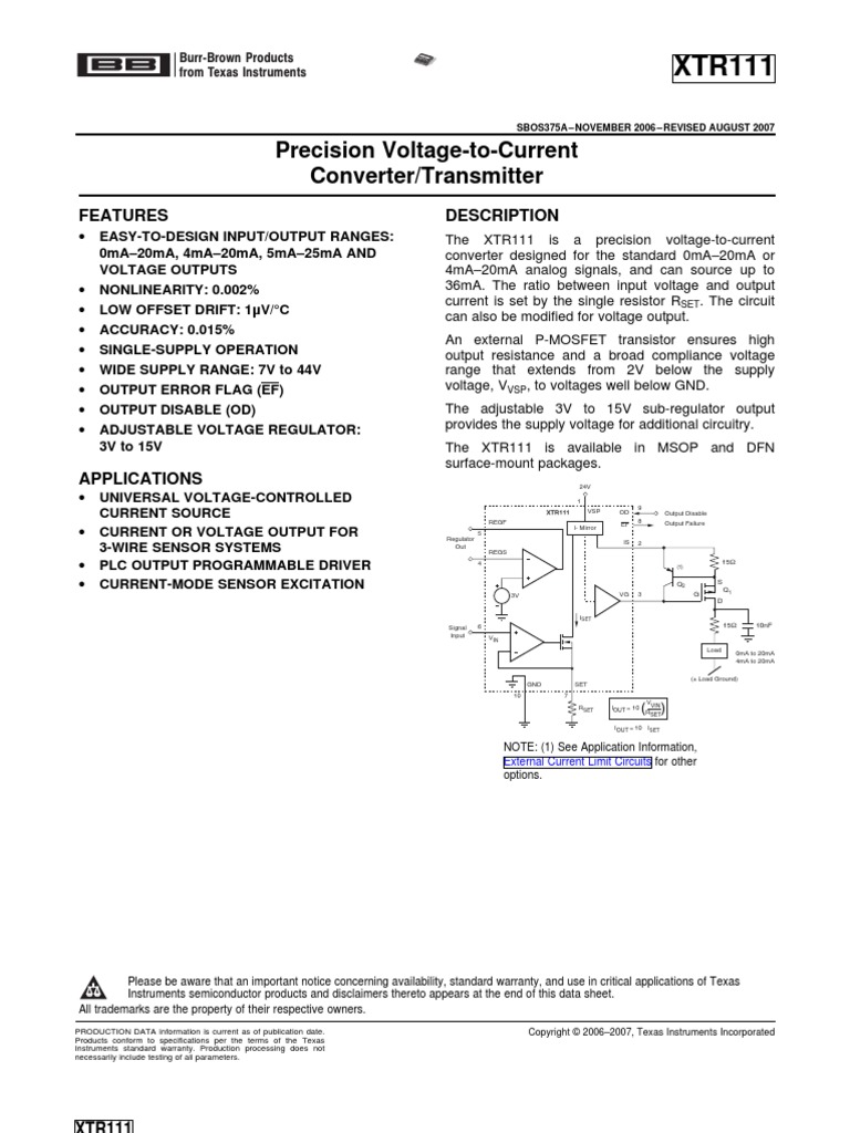 XTR 111 | PDF | Electrical Engineering | Electronic Engineering
