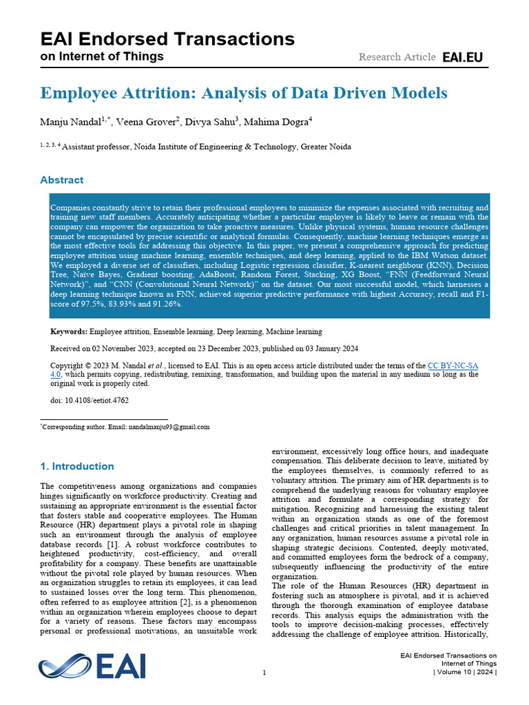 Employee Attrition Analysis of Data Driven Models | PDF | Artificial ...