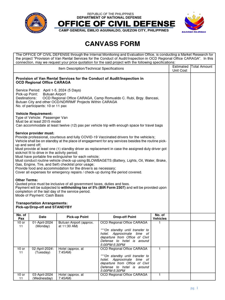 Canvass Form Van Rental | PDF | Vehicles | Transport