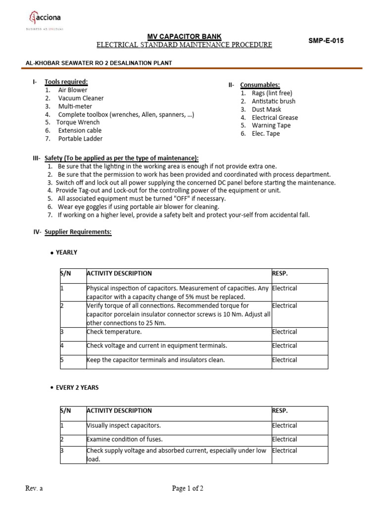 MV Capacitor Bank Maintenance Guide | PDF | Capacitor | Insulator ...