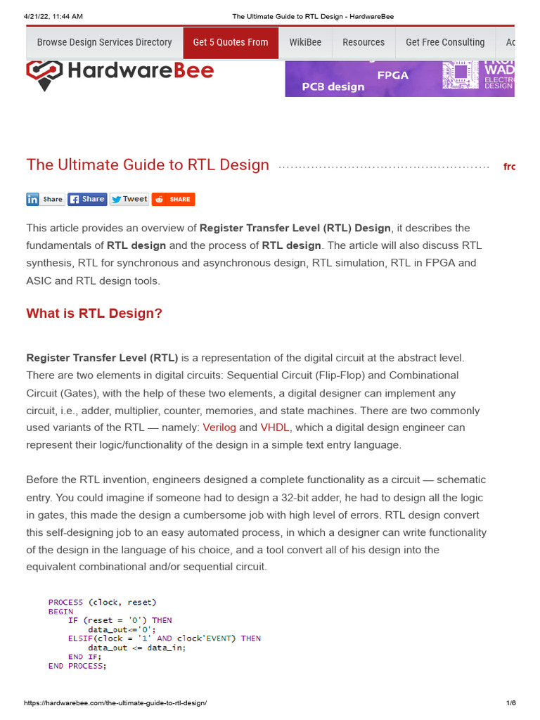 The Ultimate Guide to RTL Design - HardwareBee | PDF | Field ...