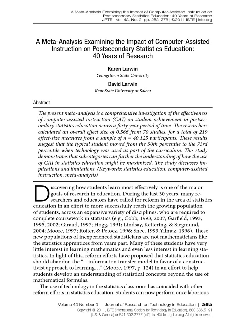 A Meta Analysis Examining The Impact of | PDF | Effect Size | Meta Analysis