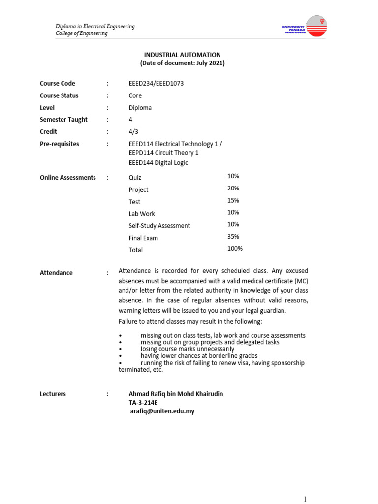 Industrial Automation Course Overview | PDF | Programmable Logic ...