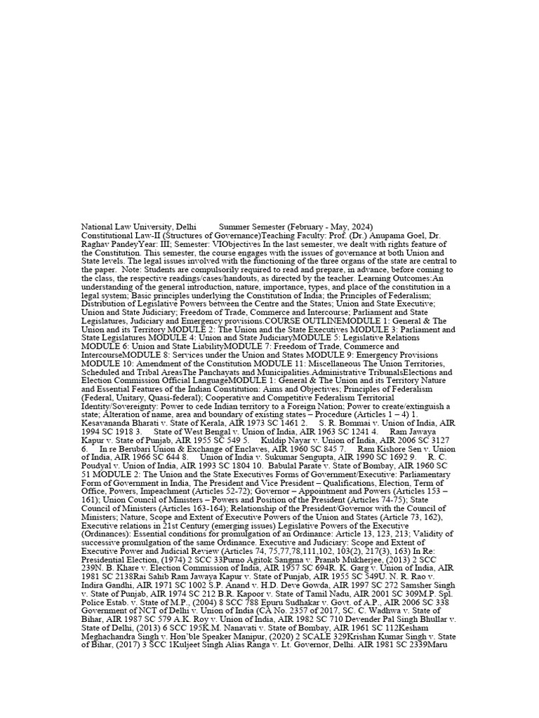 Constitutional+Law II+ (Course+Outline Feb. June+2024) | PDF ...