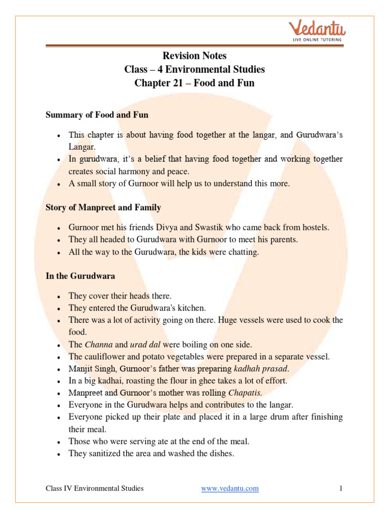 Class 4 EVS: Food and Fun Summary | PDF