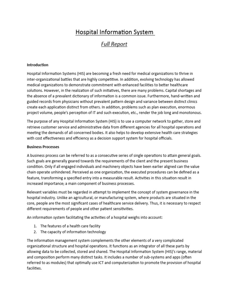 Hospital Information System List