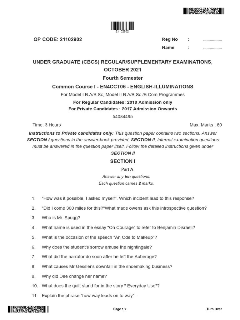 Ba bsc bcom 4 sem english illuminations 21102902 oct 2021 pdf