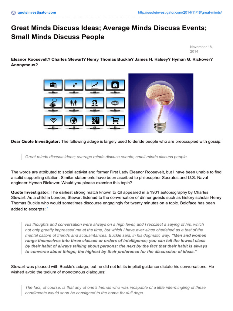 Great Minds Discuss Ideas Average Minds Discuss Events Small Minds Discuss Peo PDF Mind