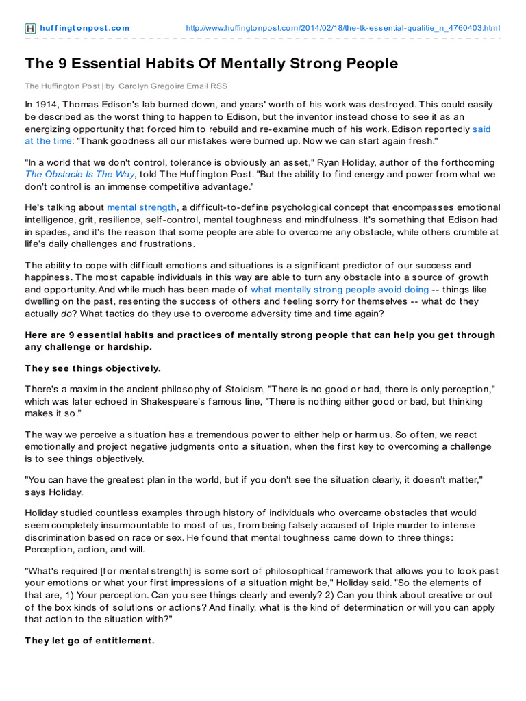 Essential Habits of Mentally Strong People | PDF | Grit (Personality ...