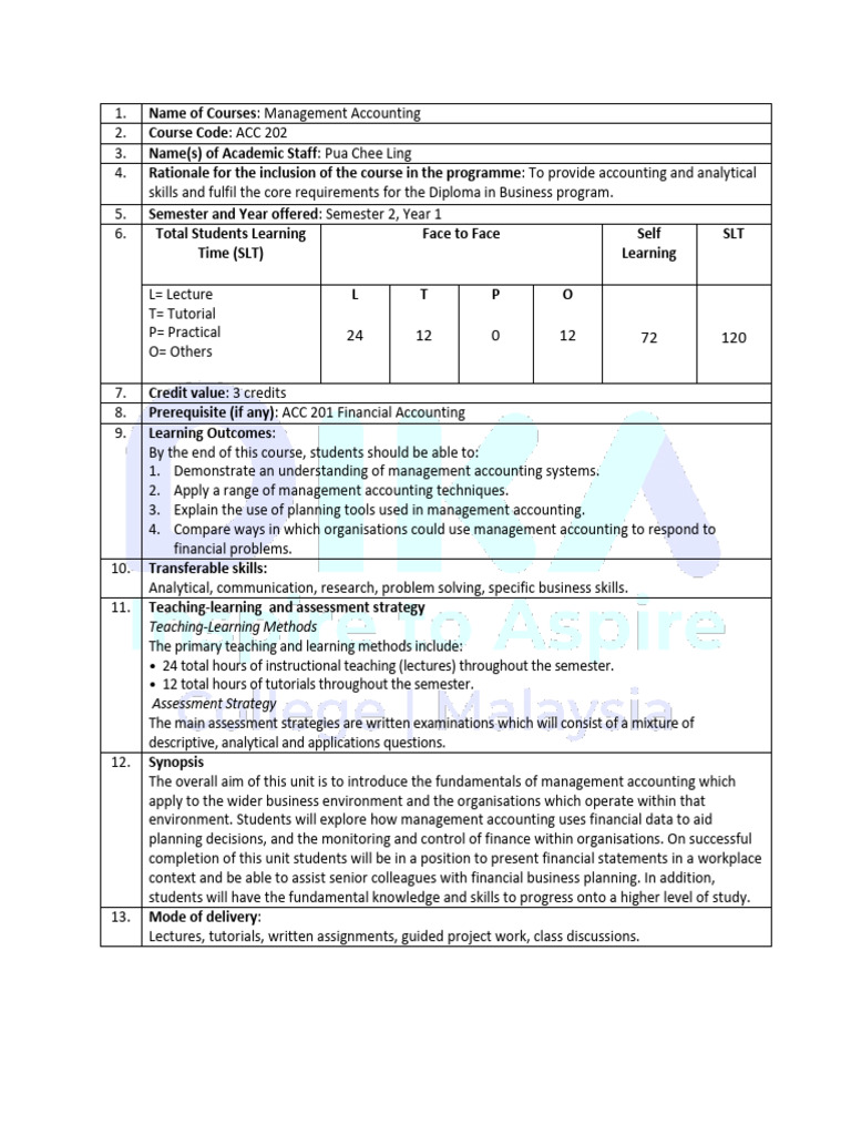 ACC 202 Management Accounting Overview | PDF | Management Accounting ...
