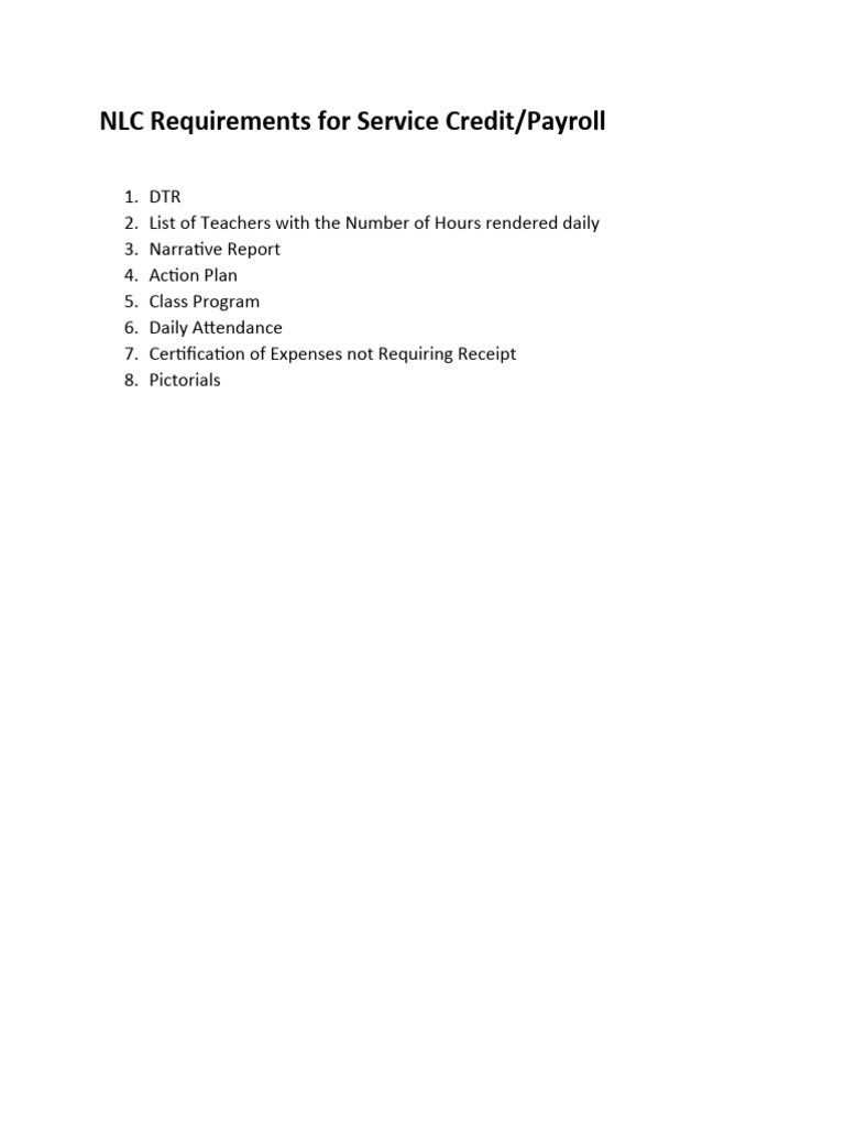 NLC Requirements For Service Credit | PDF | Career & Growth