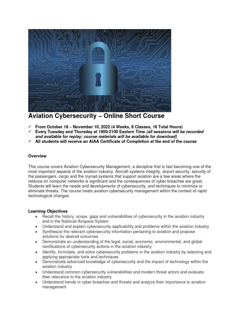 Aviation Cybersecurity Online Course | PDF | Computer Security | Security