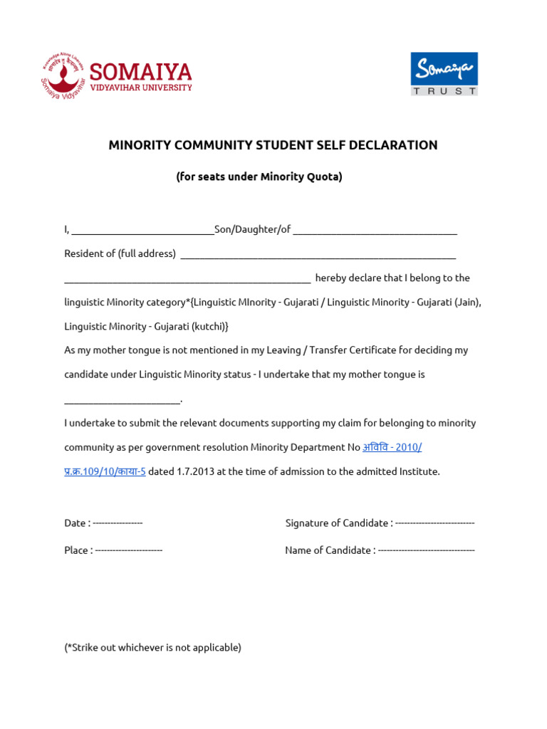 Minority Community Student Self Declaration | PDF