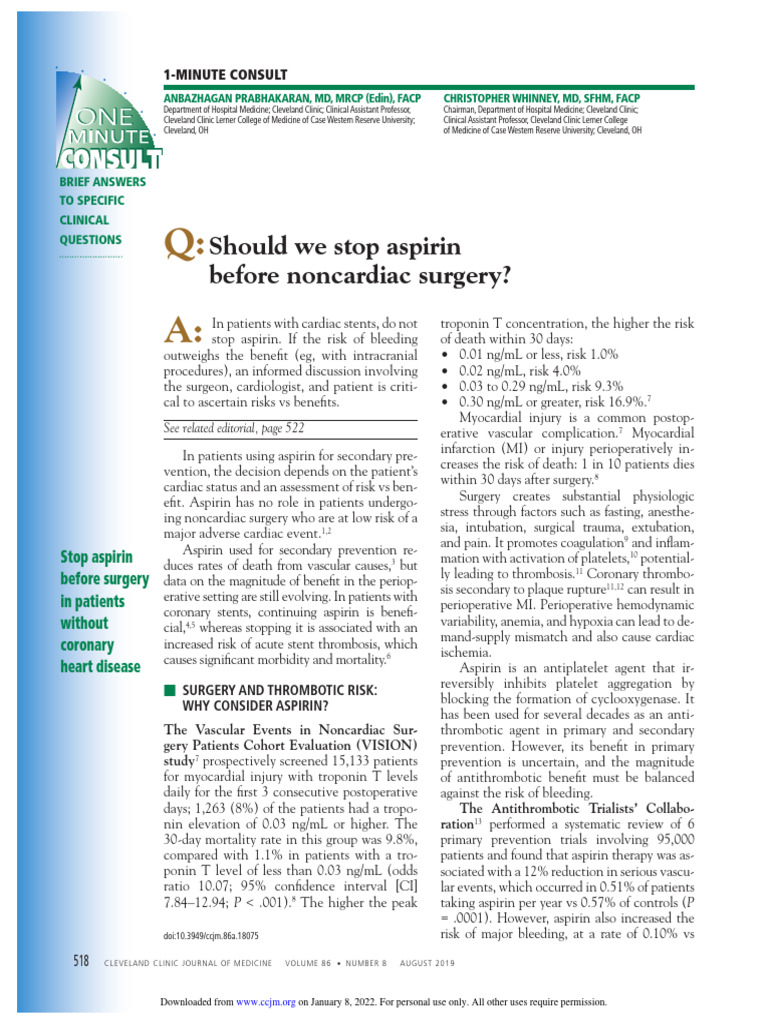 Should we stop aspirin before noncardiac surgery PDF Thrombosis