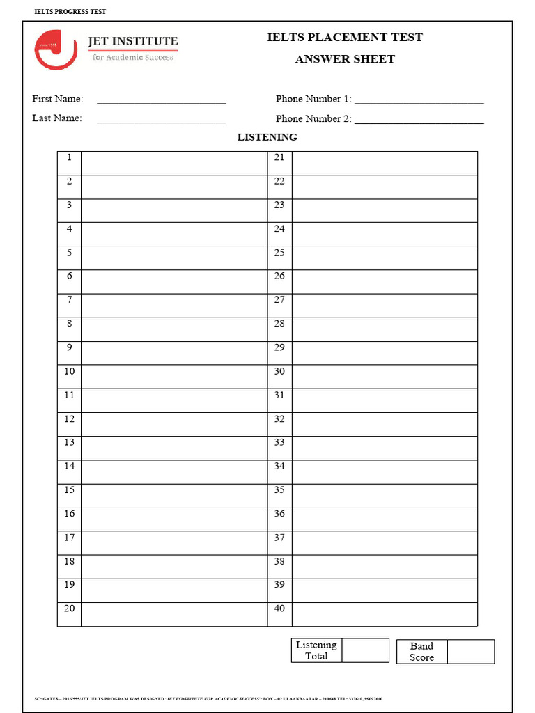 Answer sheet | PDF | International English Language Testing System ...