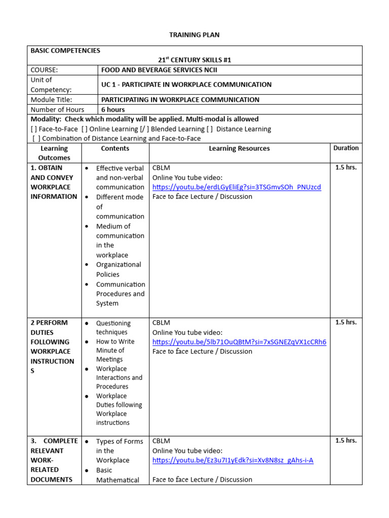 21st Century Food Service Training Plan | PDF | Educational Technology ...