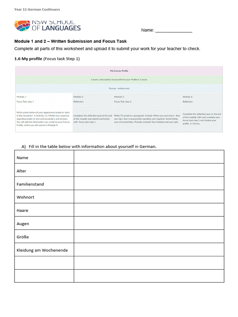 Yr 11 German Cont. FT Mod 1 and 2 Worksheet | PDF | Linguistics | Human ...
