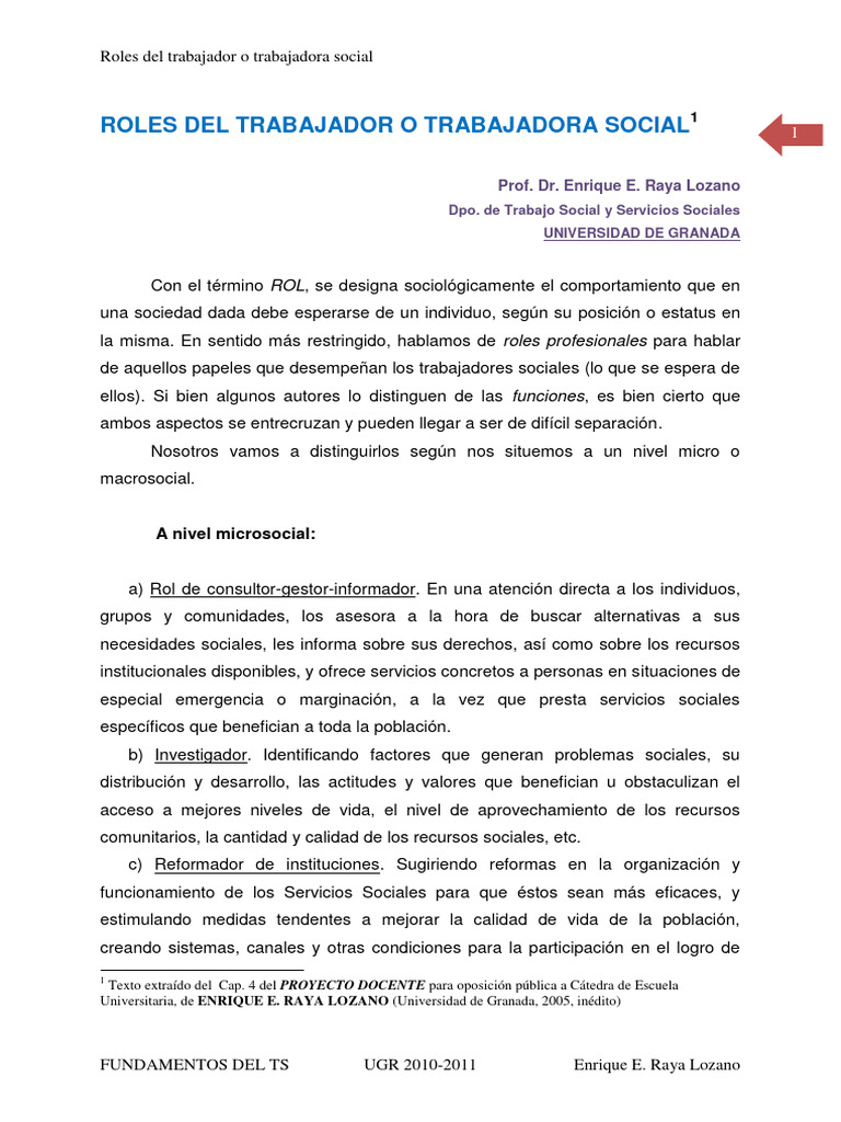 Roles del Trabajador Social en la Sociedad | PDF | Trabajo Social ...
