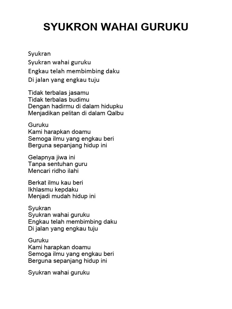 Lirik Lagu Syukron Wahai Guruku | PDF | Agama & Spiritualitas | Gaya Hidup