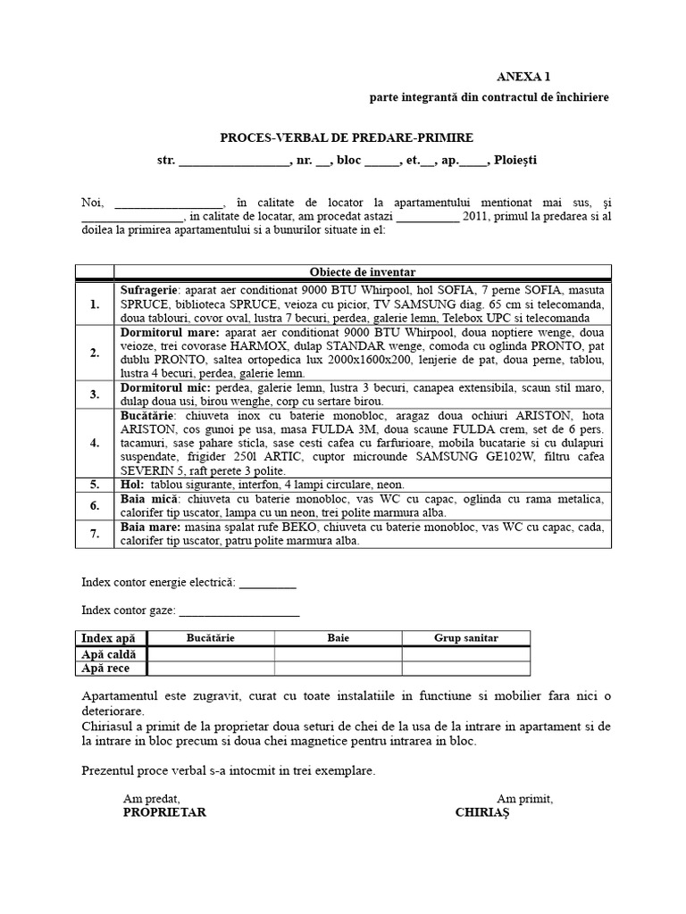 Proces Verbal de Predare Primire Apartament | PDF