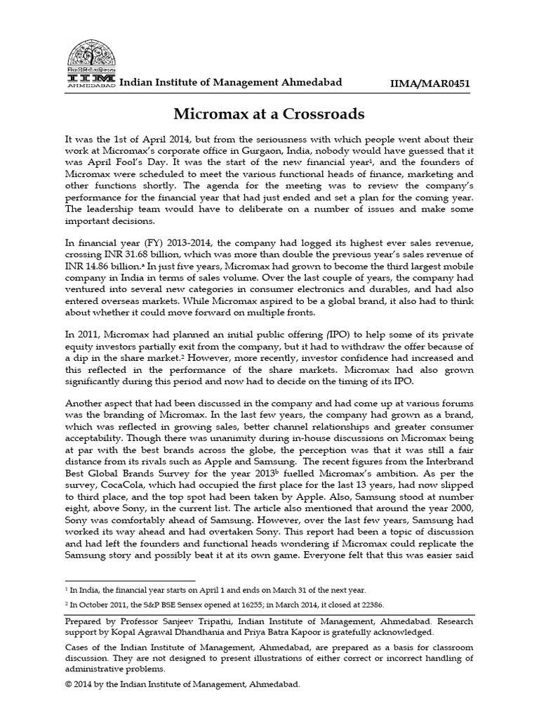 Micromax IIM A Case Study | PDF | Smartphone | Samsung Electronics
