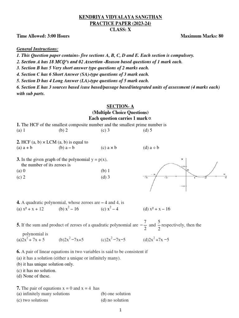 Class X Maths Practice Paper 2023-24 | PDF | Equations | Circle