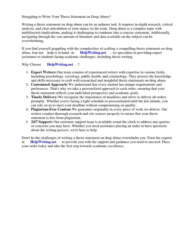 Crafting Thesis Statements on Drug Abuse | PDF | Substance Abuse ...