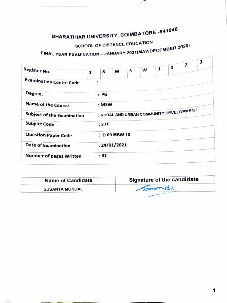 Rural and Urban Community Development D 09 MSW 10 | PDF