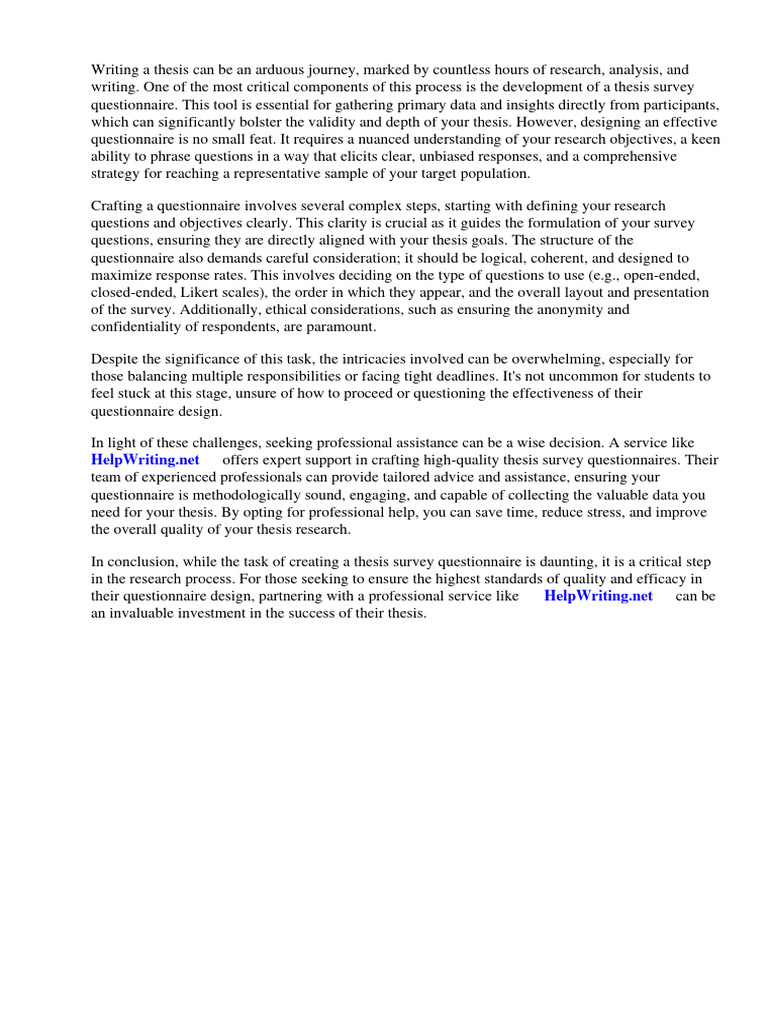 Format of thesis survey questionnaire pdf survey methodology thesis