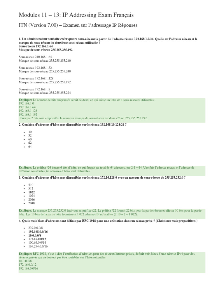 Examen sur l'adressage IP IPv4 et IPv6 | PDF | I Pv6 | Adresse IP